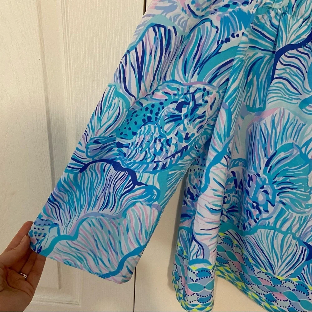 Lilly Pulitzer NWT Lizzie Bermuda Blue Fishful Thinking Blue Lilac Blouse Top M - Picture 5 of 10